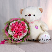 11 Pink Roses with Sweet Lovely Teddy