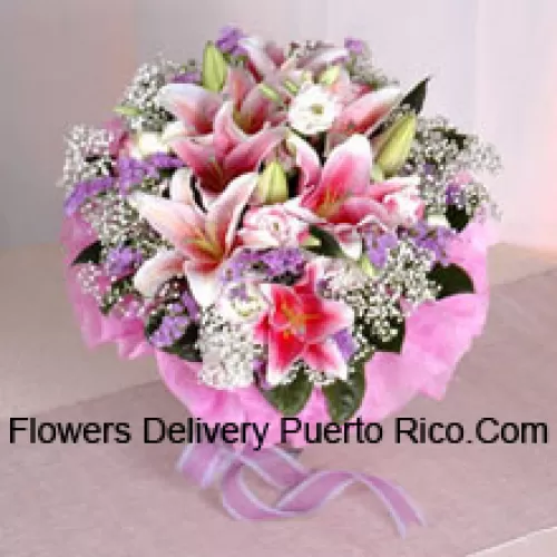 Hand Bunch Of Exclusive Pink Lilies